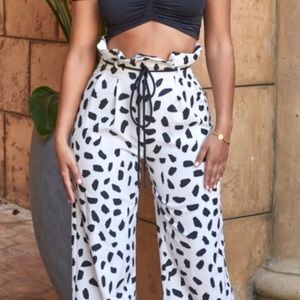 Oh Polly Dalmatian cow print wide leg trouser SZ 0